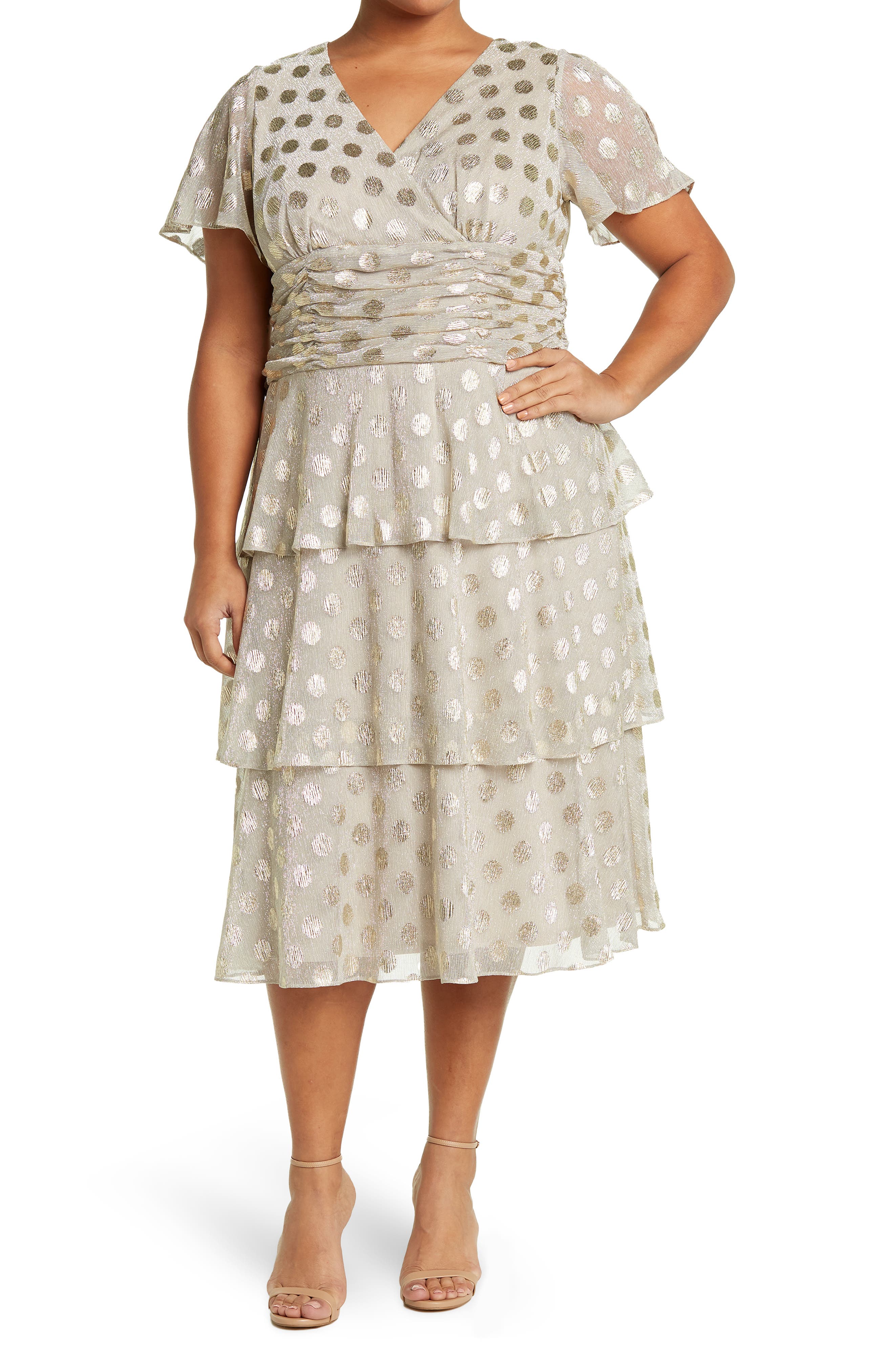 S.L Fashions Womens Dotted Tri Tier Dress S.L Fashions Womens Dotted Tri Tier Dress